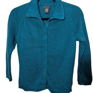 VTG Y2K BANANA REPUBLIC Womens Sz S Turquoise Cotton Button up Cardigan Sweater
